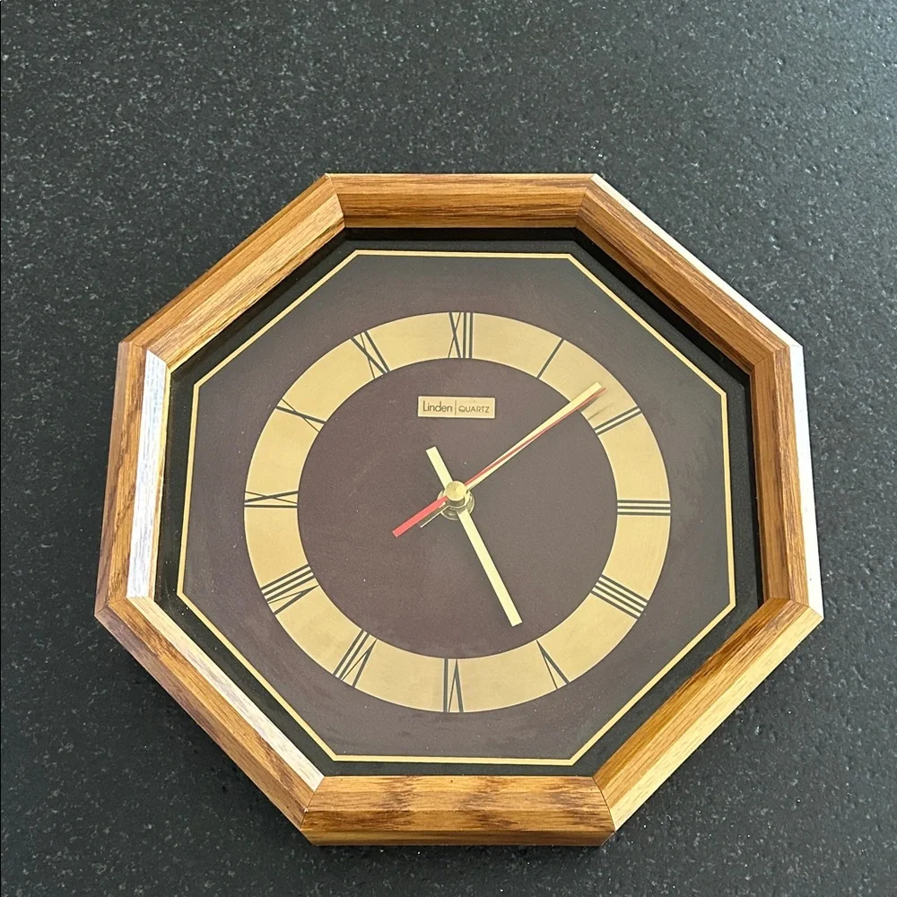 Linden Octagonal Wood and Gold Wall Clock
